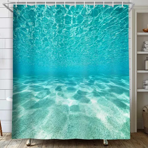 Miniatura 13 de MERCHR Cortina de ducha de playa azul océano, naturaleza bajo el agua, escena del mundo del mar, cortinas de baño, tela impermeable, 36 x 72 pulgadas
