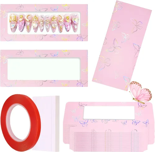Miniatura 13 de 71 Piezas Caja de Embalaje Vacía de Uñas a Presión 35 Piezas Papeles de Fondo Blanco y 1 Cinta Adhesiva de Doble Cara, Juego de Caja Vacía de Uñas