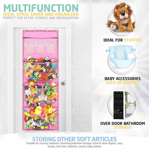 Miniatura 7 de Honeyera Almacenamiento para Animales de Peluche - Organizador sobre Puerta para Muñecos, Accesorios para Bebés y Juguetes de Felpa/Fácil Rosa