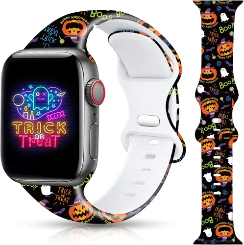 Miniatura 18 de Correa de reloj de Navidad para Halloween compatible con Apple Watch Band de 1.496 in, 1.575 in, 1.614 in, 1.654 in, 1.732 in, 1.772 in, iWatch