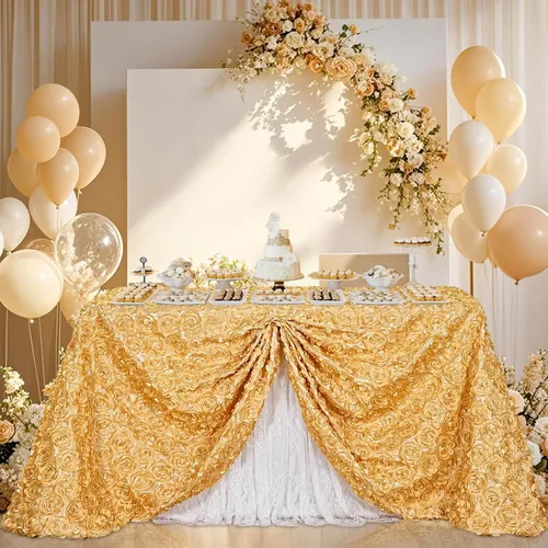Miniatura 21 de B-COOL Mantel de rosetón negro de 60 x 102 pulgadas, mantel rectangular floral 3D para decoración de cumpleaños al aire libre, fiestas de cumpleaños