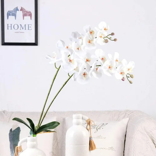 Miniatura 3 de FagusHome Flores artificiales de seda Phalaenopsis de 41 pulgadas, 2 piezas con 2 paquetes de hojas, plantas artificiales de orquídea en blanco