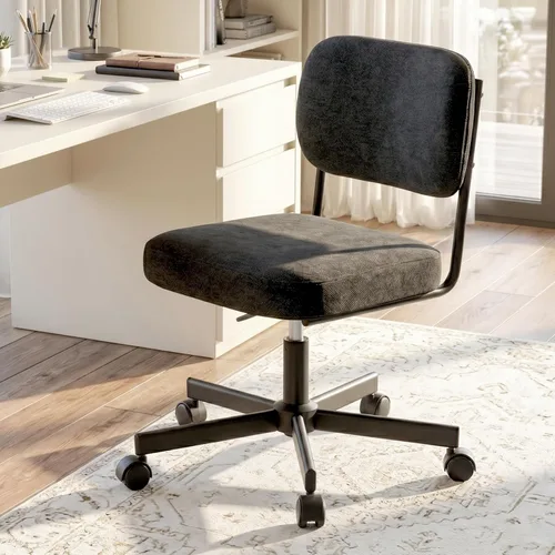 Silla de tocador con ruedas, bonita silla de escritorio sin brazos con respaldo, silla de oficina pequeña giratoria de altura ajustable, cómoda