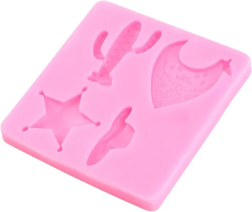 Miniatura 8 de ZiXiang Moldes de silicona de vaquero occidental, cabeza de toro, plumas, flechas vaqueras, botas de herradura, molde para fondant, molde de cactus