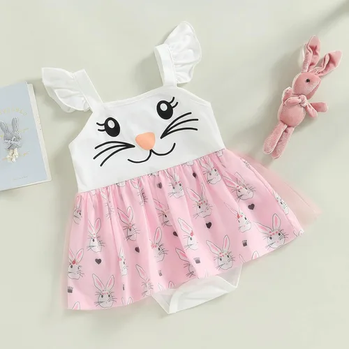 Miniatura 2 de Traje de Pascua para bebé niña, lindo vestido de conejo, vestido de lentejuelas sin espalda, vestidos de juego con tul para recién nacido, ropa