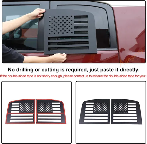 Miniatura 4 de Cubierta para ventana lateral trasera, bandera estadounidense, compatible con Toyot@a FJ Cruiser 2007-2021, 2 piezas para ventana lateral trasera