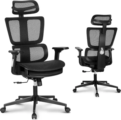 Miniatura 7 de ALPHA HOME Silla de oficina ergonómica con reposapiés, silla de computadora de malla de respaldo alto con soporte lumbar, altura ajustable