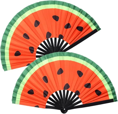 Miniatura 7 de Abanico plegable grande de bambú, 2 unidades, ventilador de mano plegable de bambú, ventilador de mano plegable de tela de nailon chino/japonés