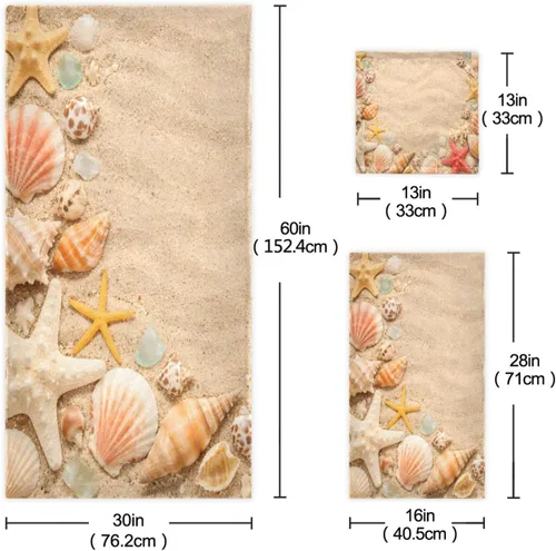 Miniatura 3 de ALAZA Juego de 3 toallas de playa con diseño de estrellas de mar en la playa, toalla de mano, toalla de baño, toalla suave y fina para invitados