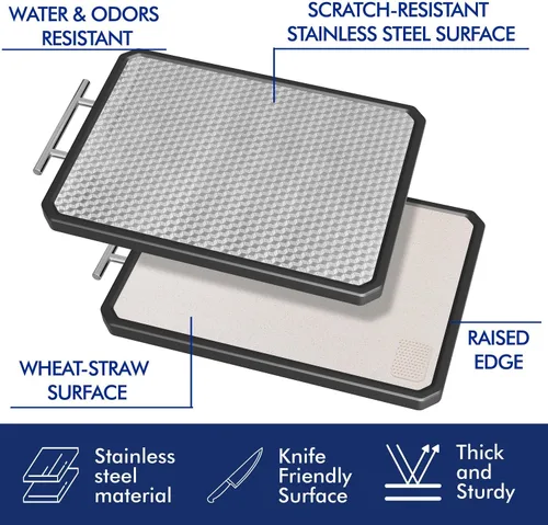 Miniatura 2 de Tabla de cortar de acero inoxidable, tabla de cortar resistente a los arañazos para cocina, tabla de cortar doble cara de 16 * 11 pulgadas, acero