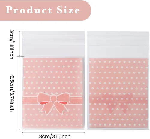 Miniatura 2 de NUOMI 200 bolsas autoadhesivas de color rosa para galletas, bolsas de celofán resellables para regalo, bolsas de polietileno de 3.9 x 3.1 pulgadas