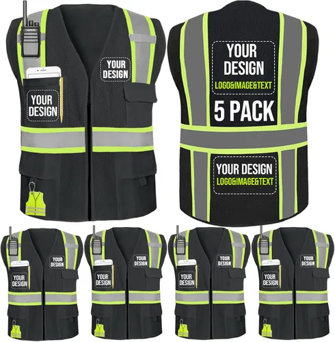 Miniatura 41 de Chaleco de seguridad personalizado BeautyWill con logotipo personalizado Clase 2, chaleco reflectante de alta visibilidad con bolsillos, ropa