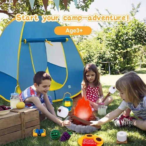 Miniatura 6 de Tienda de campaña para niños y niñas con fogata de juguete, malvavisco, juguetes de frutas, juego de tienda para niños y niñas