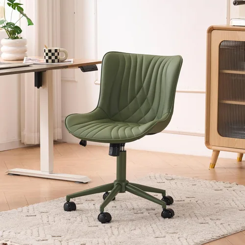 Miniatura 15 de YOUTASTE Silla de oficina marrón café, moderna silla de escritorio sin brazos con ruedas, ajustable, giratoria, mecedora, sillas de estudio