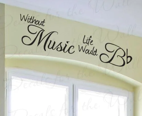 Without Music Life Would be Flat - Banda Piano Violín Guitarra Cantando Hobby - Adhesivo de vinilo Arte gráfico, calcomanía de pared grande, diseño