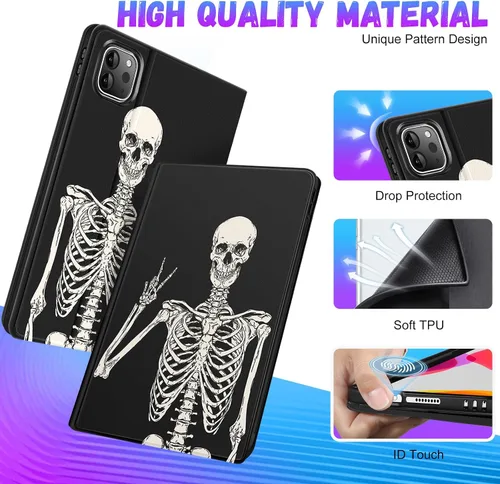 Miniatura 4 de Uppuppy Funda para iPad Air de 11 pulgadas (M2/M3), Air 5ª/4ª Generación 10.9, Pro 11'' Funda Linda para Niños Mujeres Niñas Folio Esqueleto 2-sí