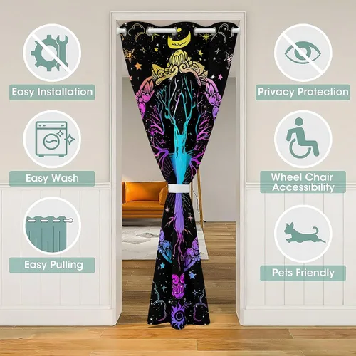 Miniatura 3 de Homewish Cortina de puerta de árbol de la vida azul y morado, cortina exótica para puerta de armario, puerta de armario, plantas silvestres