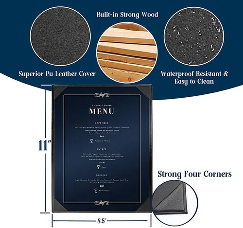Miniatura 2 de Goodsmart Columbia Casebound - Fundas para menú de restaurante, paquete de 5, color negro, de piel sintética de alta calidad, 8.5 x 11 pulgadas, 1