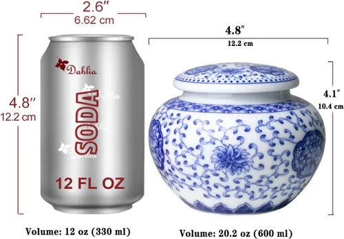 Miniatura 3 de Dahlia Bote de té de porcelana azul y blanco para té suelto, hermético Jingdezhen Tea Caddy, peonía 250 ML
