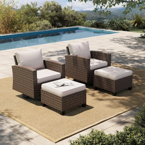 Miniatura 32 de HERA'S HOUSE Juego de muebles para patio, muebles de mimbre para exteriores con fogata, 8 piezas de sofás de conversación para exteriores con Beige