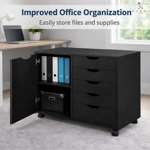 Miniatura 4 de Naomi Home Archivador de oficina con ruedas para debajo del escritorio, con 5 cajones y gabinete de almacenamiento lateral, organizador móvil