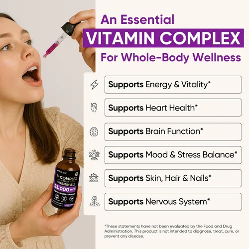 Miniatura 5 de Venture Pal Vitamina B Complex Liquid Drops, B12 Metilcobalamina B9 Fólico B1, B2, B3, B5, B6, B7 - Vitamina C, colina, inositol, metabolismo
