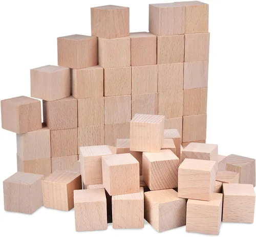 Paquete de 200 bloques de cubos de madera sin terminar, bloques cuadrados de madera para manualidades, bloques de construcción, bloques cuadrados en