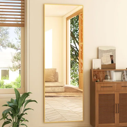 Miniatura 14 de GLSLAND Espejo de cuerpo completo de 64 x 21 pulgadas, espejo rectangular independiente, para colgar o inclinar, de aleación de aluminio, para Negro