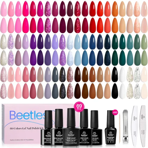 Miniatura 30 de beetles colección “Fantasyland” - Esmaltes en gel permanentes, de 20 colores, pastel, rosa brillante, morado, azul marino, verde y con brillantina