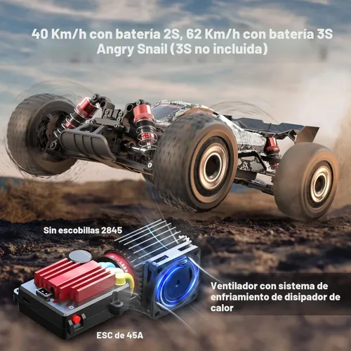 Miniatura 2 de HYPER GO H16PL 1/16 RTR Buggy RC sin Escobillas Rápido para Adultos, Camión RC Máx 61 km/h, Coche de Carreras 4WD de Alta Velocidad con Batería 2S