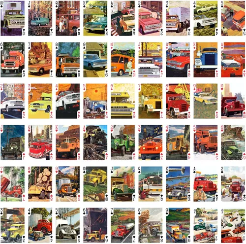 Miniatura 2 de Carteles de juego de camiones pesados (baraja de póquer 54 cartas, todas diferentes) Carteles automotrices retro vintage camiones maquinaria