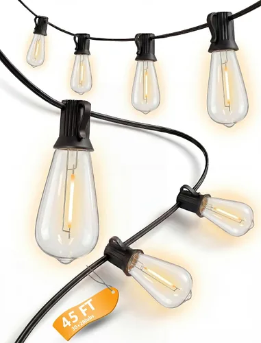 Miniatura 8 de Guirnalda de luces para exteriores de 10 pies, 10 luces LED Edison ST40 para patio Bombillas inastillables, IP65 impermeables, regulables, 2700 K