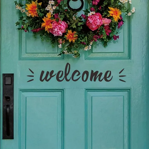 Miniatura 4 de 2 hojas de calcomanías de bienvenida – Calcomanías de vinilo para puerta delantera, cartas de bienvenida, entrada, oficina, dormitorio y puertas