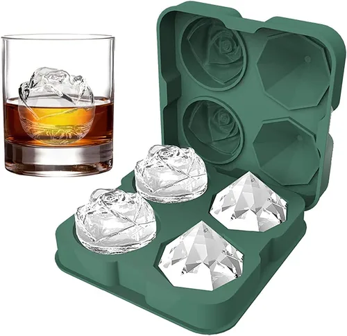 Miniatura 9 de HANCELANT - Bandeja para cubitos de hielo, moldes para cubitos de hielo de 2.5 pulgadas, rosa de silicona de 2 cavidades y 2 bolas de hielo de Negro