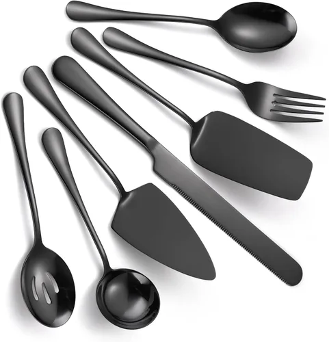 Miniatura 18 de Juego de Utensilios para Servir Negros de 10 Piezas de Acero Inoxidable para Cocina Catering Cubertería incluye Pinzas para Catering Cucharas