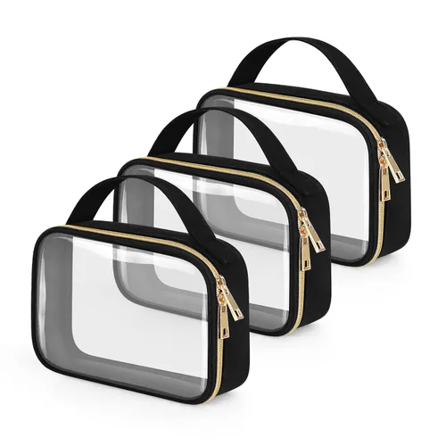Miniatura 10 de Bolsa de aseo transparente Wedama, paquete de 2 bolsas de maquillaje transparentes con asas, bolsas cosméticas de PVC para mujeres y hombres, bolsas