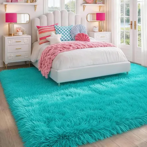 Miniatura 4 de PAGISOFE Alfombras suaves y esponjosas de color verde azulado para dormitorio, habitación de los niños, sala de estar, alfombra peluda