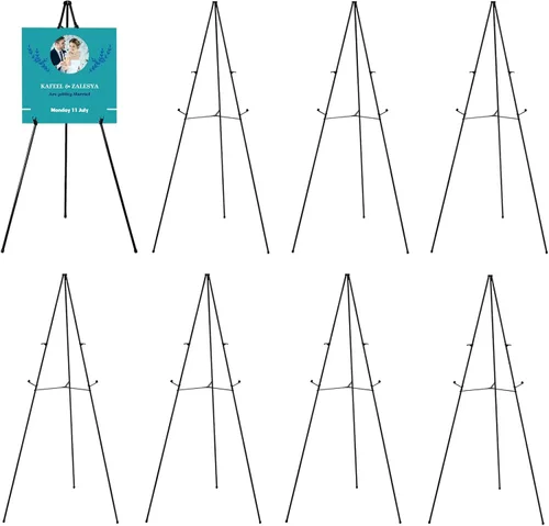Miniatura 9 de Caballete de 63 pulgadas para letrero de boda, caballetes ajustables para exhibir lienzo de pintura, caballetes de piso de metal con bolsa portátil