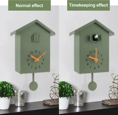 Miniatura 5 de Reloj de cuco de cuco, reloj de pared de cuco, voces de pájaro de cuco, diseño de péndulo, con péndulo, funciona con pilas, para decoración