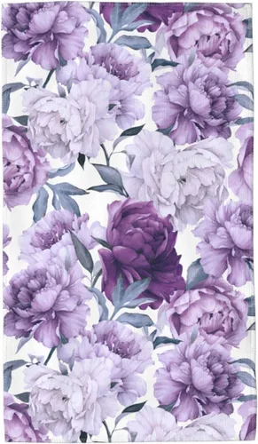 VARUN Toallas largas de mano con flores moradas con hojas verdes, toalla ultra suave, sin costuras, patrón floral, pintura artística, toallas