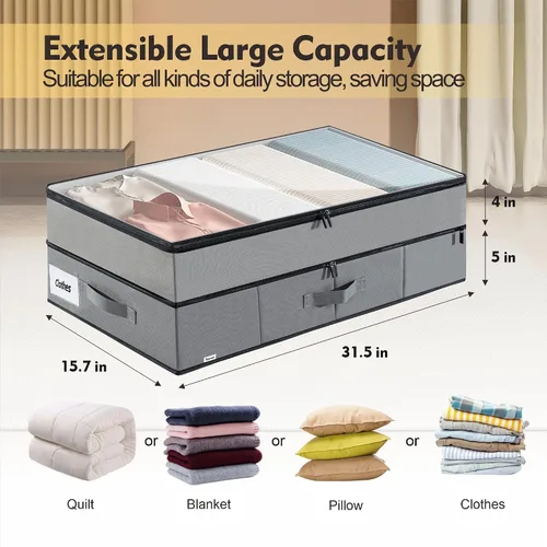 Miniatura 3 de Supowin Contenedores de almacenamiento grandes debajo de la cama, paquete de 2 contenedores de almacenamiento de doble capa debajo de la cama con 3