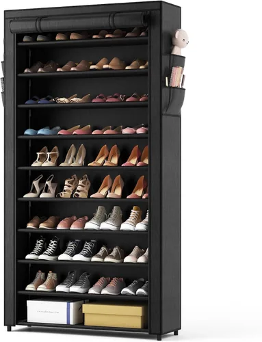Miniatura 13 de ROJASOP Zapatero con cubiertas, organizador de zapatos grande de 10 niveles, almacenamiento alto para 20-22 pares de zapatos y botas, organizador