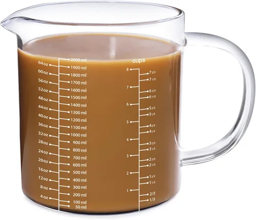 Miniatura 11 de 77L Taza medidora de vidrio, [escala de medición doble cara, mango aislado, pico en forma de V], taza medidora de vidrio de borosilicato alto