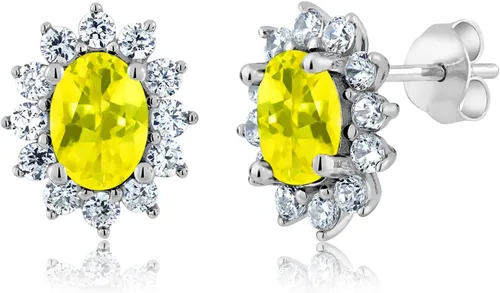 Miniatura 91 de Gem Stone King Aretes ovalados de plata de ley 925 de 0.276 x 0.197 in con piedra natal de la princesa Diana, estilo halo real para mujeres