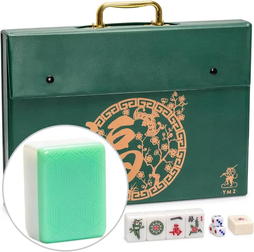 Miniatura 13 de Set de Juego Mahjong Clásico Chino de Yellow Mountain Imports, Esmeralda con 148 Azulejos Translúcidos Verdes Medianos y Estuche de Madera