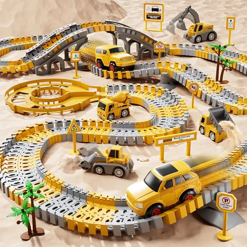 Miniatura 3 de iHaHa - Juguetes de pistas de carreras de construcción para niños pequeños de 3, 4, 5, 6 años, 2 piezas de autos de carreras eléctricos y 4 piezas