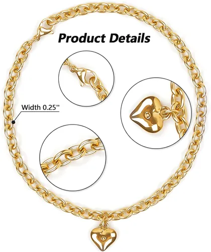 Miniatura 4 de HOWWFALY Collar para Perro y Cadena Collar para Gato de Acero Inoxidable Ajustable Collar en Forma de Corazón de Oro 18K para Mascotas Pequeñas