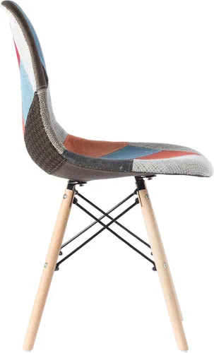 Miniatura 7 de Silla de comedor moderna de mediados de siglo tapizada de plástico multicolor Patchwork DSW Shell con patas Eiffel de clavija de madera