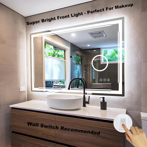 Miniatura 3 de Espejo de baño LED de 30 x 48 pulgadas con luces, altavoz Bluetooth integrado y lupa 3X, retroiluminación regulable antivaho + iluminación frontal