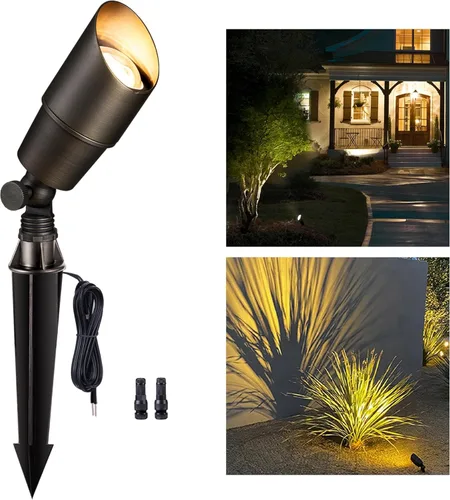 Miniatura 26 de Gardenreet Foco LED para exteriores, latón fundido a presión de 12 V con iluminación hacia arriba, impermeable, luces de paisaje de bajo voltaje